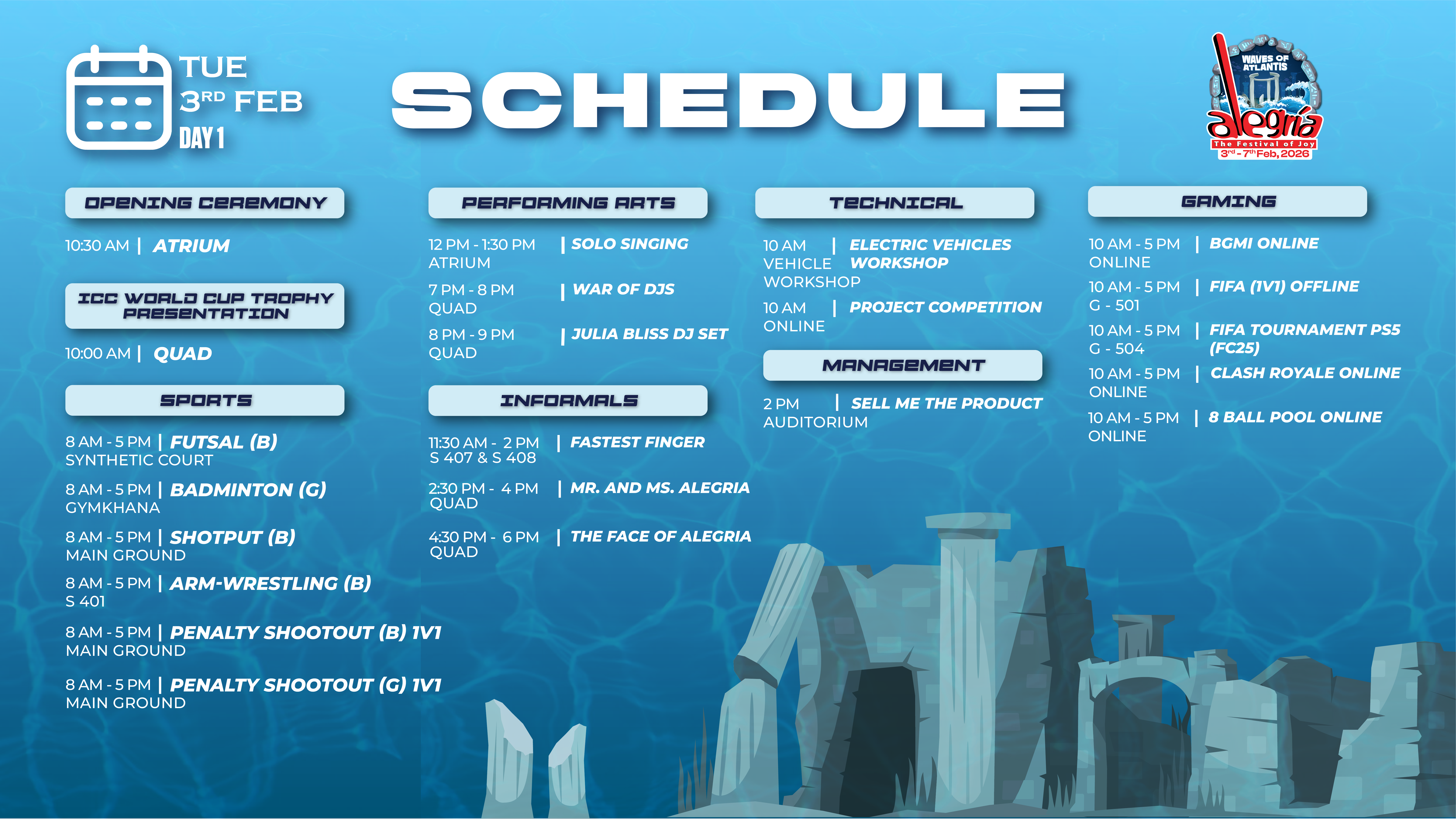 Alegria 2026 Schedule - Day 1